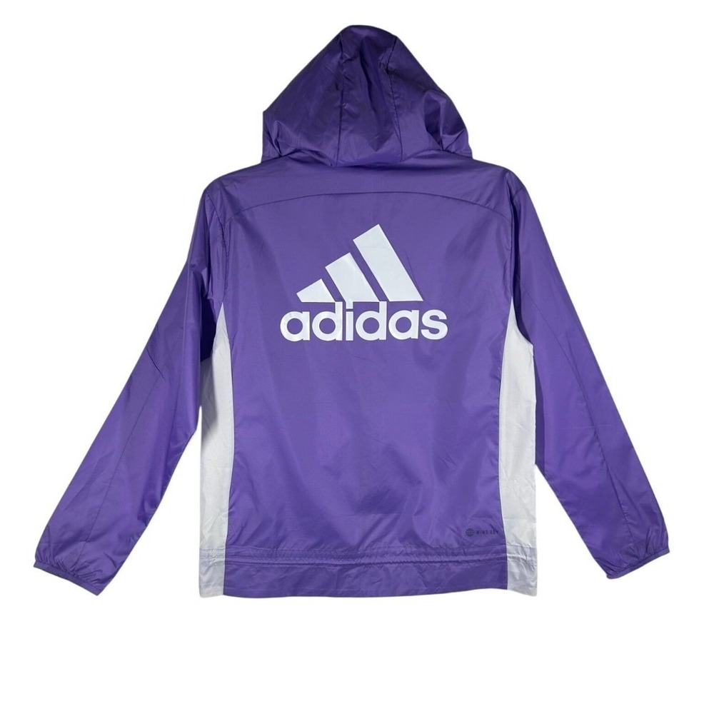 Adidas Windbreaker Jacket Women's XS Purple White Hooded Lightweight Coat‎ NEW